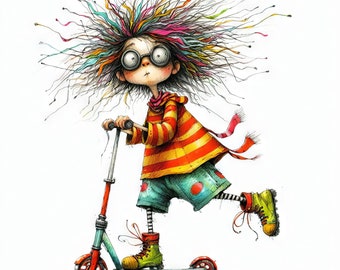 Patinete peculiar: imágenes prediseñadas, 10 archivos JPG de acuarela de alta resolución, diario basura, scrapbooking, creación de tarjetas, arte digital, fantasía, caprichoso