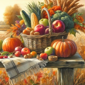 Herbst Ernte Clip Art Bundle 10 hochauflösende Aquarell JPGs für Junk Journaling, Scrapbook, Handwerk, Digital Download Kit