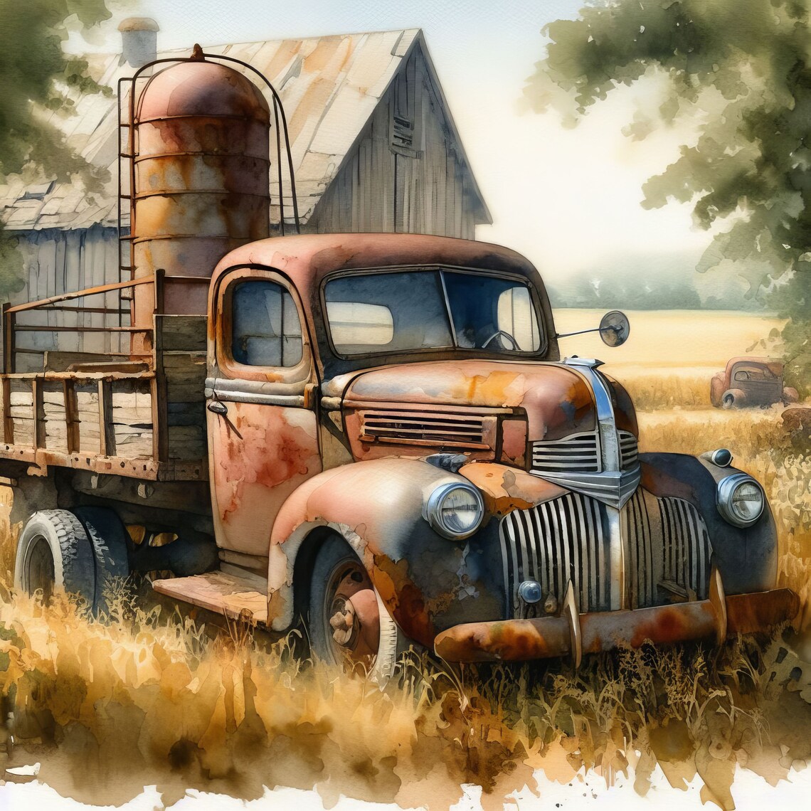 Old farm truck clip art 10 high res watercolor jpgs for junk journaling