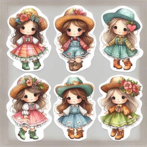 60 images de fermière aux coupes délicates, JPG aquarelles haute résolution pour la journalisation indésirable, le scrapbooking, la fabrication de cartes, le kit de téléchargement numérique