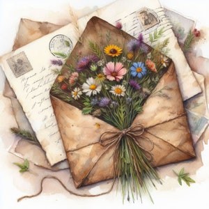 Clip Art de Mail from the Heart, 10 archivos JPG de acuarela de alta resolución, diario basura, álbumes de recortes, fabricación de tarjetas, descarga digital, fantasía, caprichoso