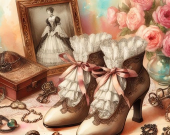 Victorian Shoes: Clip Art, 10 High Res Watercolor JPGs, Junk Journaling, Scrapbooking, Paper Crafts, Digital Art