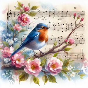 Images clipart oiseaux chanteurs 10 fichiers JPG aquarelle haute résolution pour journal indésirable, scrapbooking, fabrication de cartes, kit de téléchargement numérique