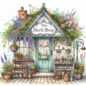 Herb Shop 10 hochauflösende JPGs in Aquarellfarben, Junk Journaling, Scrapbooking, Kartenherstellung, digitaler Download, Fantasie, wunderlich, Clip Art