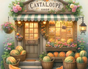 Cantaloupe Shop: 10 High Res Watercolor JPGs, Junk Journaling, Scrapbooking, Card Making, Digital Art, Fantasy, Whimsical