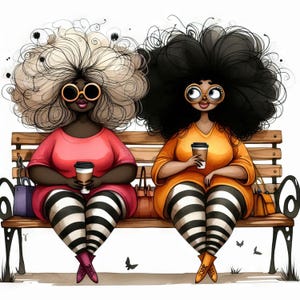 Quirky Curvy Black Friends 10 JPG ad alta risoluzione in acquerello Junk Journaling, creazione di biglietti, kit di download digitale, fantasy, stravagante