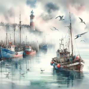 10 images JPG haute résolution de Misty Harbor pour la journalisation indésirable, le scrapbooking, la fabrication de cartes, le kit de téléchargement numérique