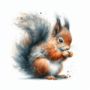 Cute Squirrel Clip Art 10 JPGs em aquarela de alta resolução para registro de lixo eletrônico, scrapbooking, criação de cartões, kit de download digital