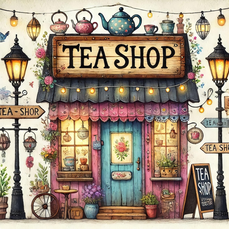 Tea Shop 10 High Res Watercolor Jpgs Junk Journaling, Scrapbooking ...