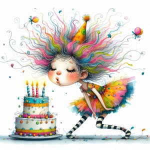 Clipart gâteau d'anniversaire original 10 JPG aquarelles haute résolution, journal indésirable, scrapbooking, fabrication de cartes, téléchargement numérique, fantastique, fantaisiste