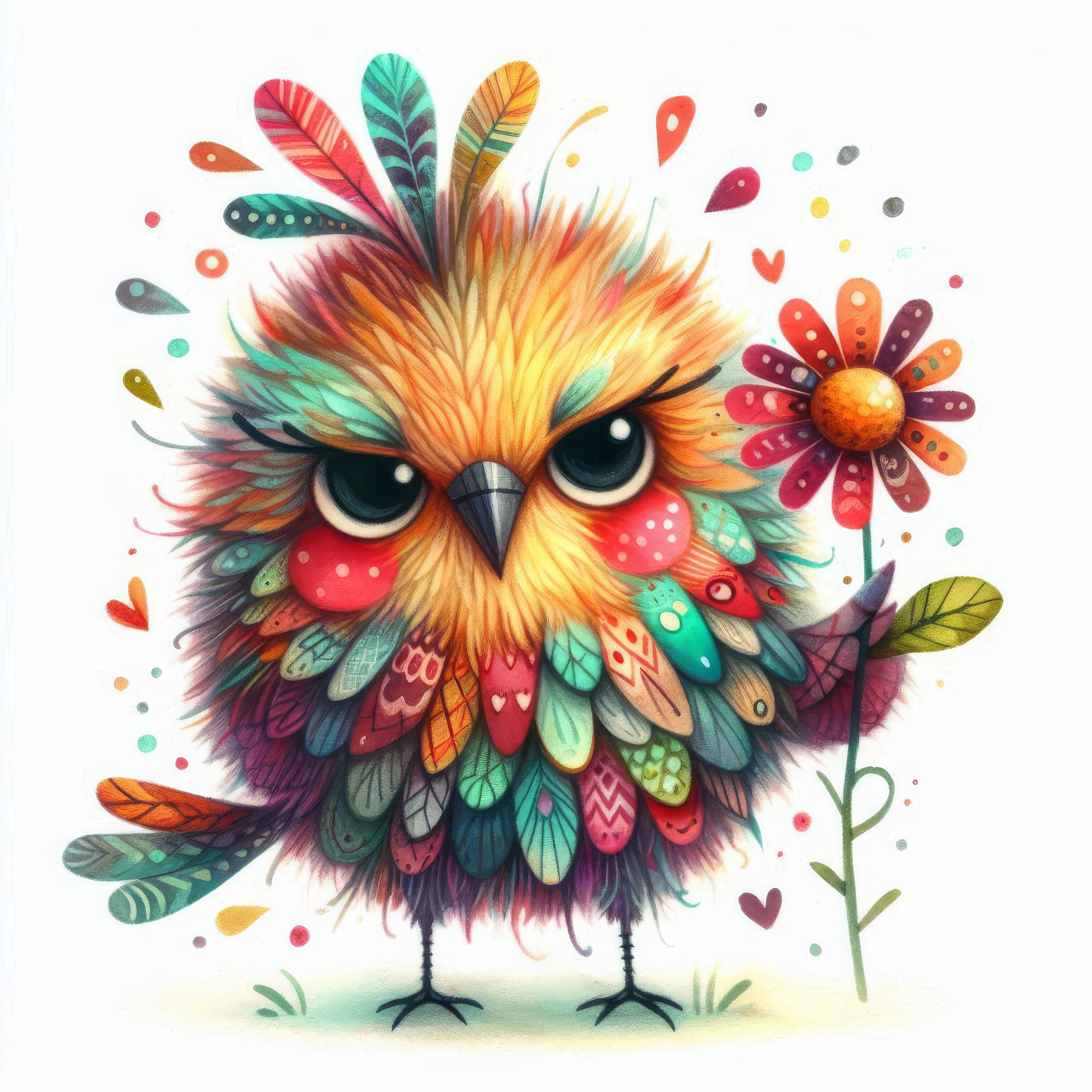 Grumpy Flower Grumpy Bird With Flower: Clip Art, 10 High Res Watercolor Jpgs, Junk ...