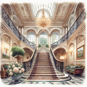 Le grand escalier clipart 10 fichiers JPG aquarelle haute résolution pour la journalisation indésirable, le scrapbooking, la fabrication de cartes, le kit de téléchargement numérique