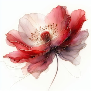 10 images JPG aquarelles haute résolution de fleurs rouges bordées d'or exquis pour la journalisation indésirable, le scrapbooking, la fabrication de cartes, le kit de téléchargement numérique