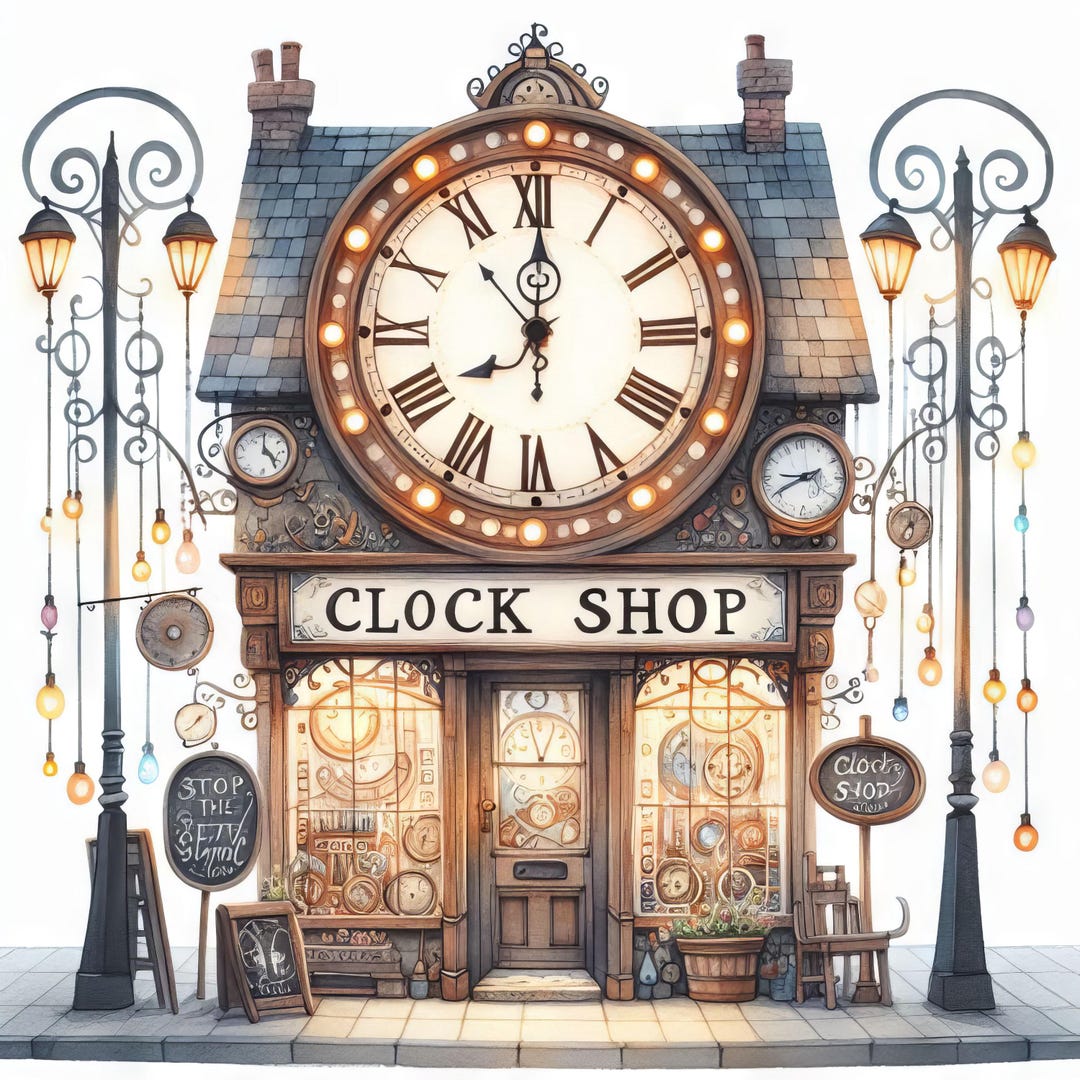 Clock Shop: Clip Art, 10 High Res Watercolor Jpgs, Junk Journaling ...