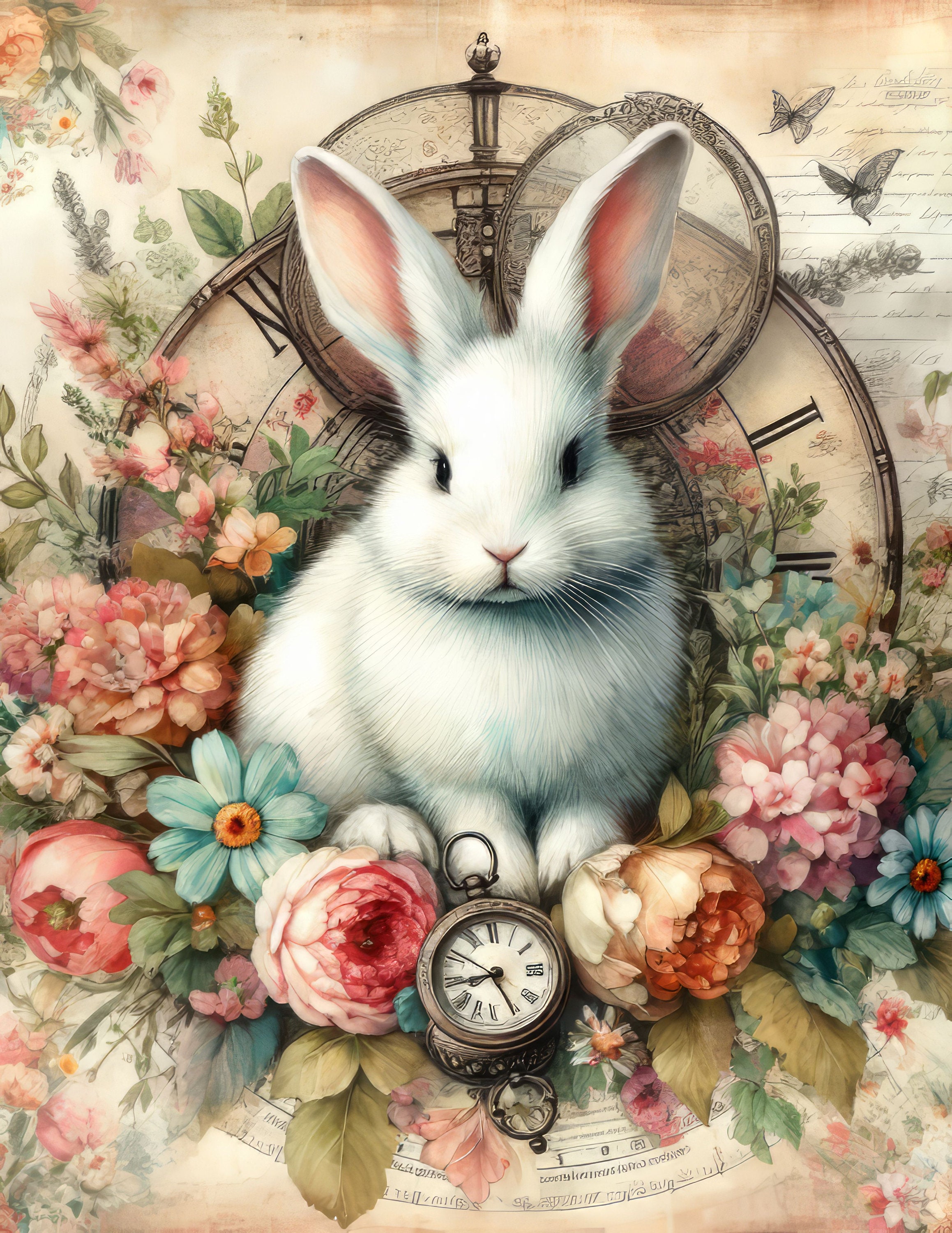 Vintage White Rabbit Bundle 10 High Res Watercolor Jpgs for