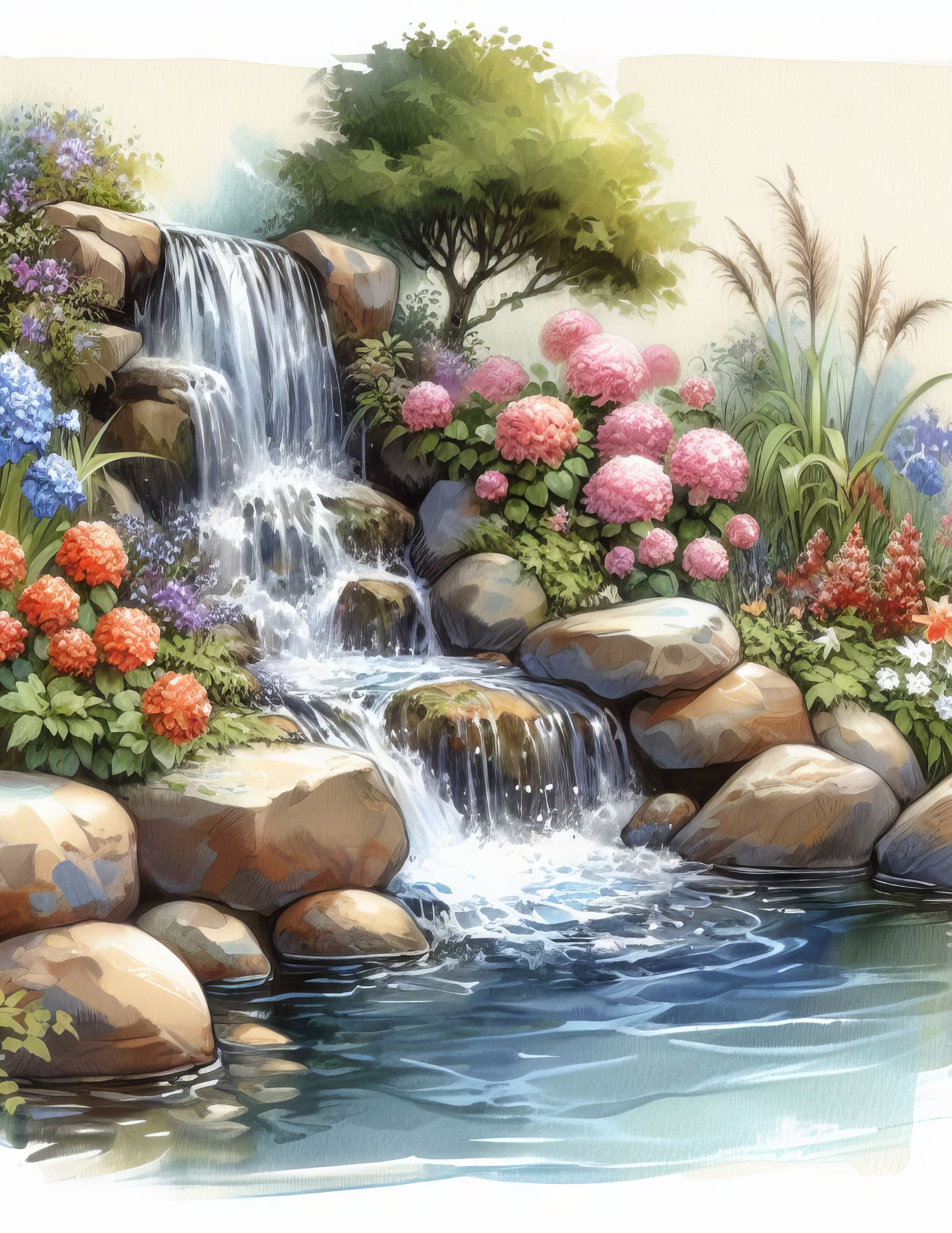 Garden Waterfall Clip Art Bundle 10 High Res Watercolor Jpgs for