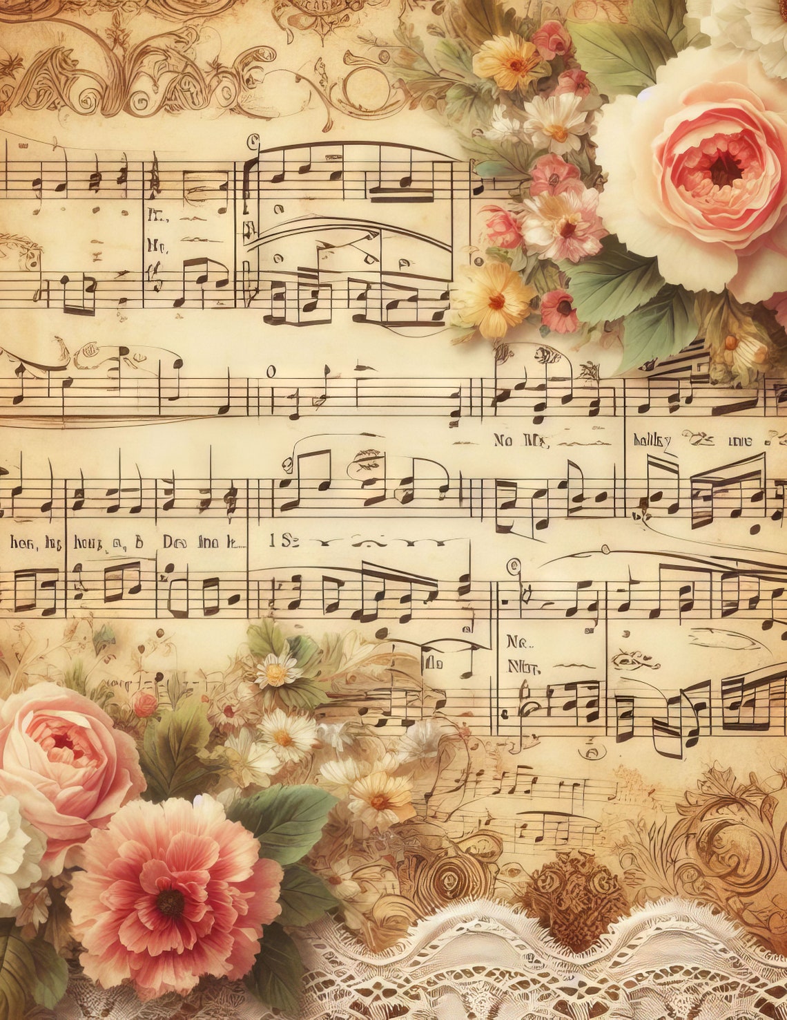 Shabby Chic Sheet Music Clip Art Bundle 10 High Res Watercolor Jpgs for ...