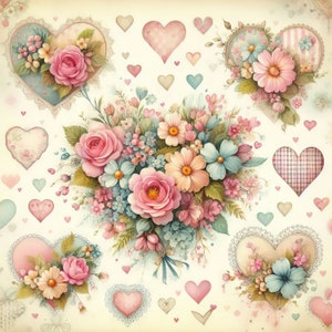 Hearts and Flowers Paper Clip Art 10 High Res Watercolor Jpgs for Junk ...