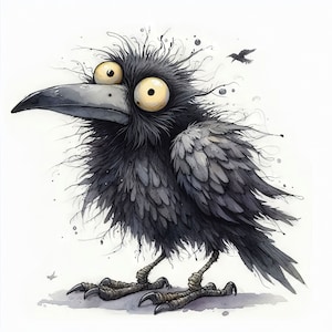Frazzled Crow Clip Art 10 JPG ad alta risoluzione ad acquerello per Junk Journaling, Scrapbooking, Card Making, Download digitale, Fantasy, Whimsical
