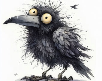 Clip Art de Cuervo Agotado, 10 JPG de acuarela de alta resolución para diario basura, scrapbooking, creación de tarjetas, arte digital, fantasía, caprichoso