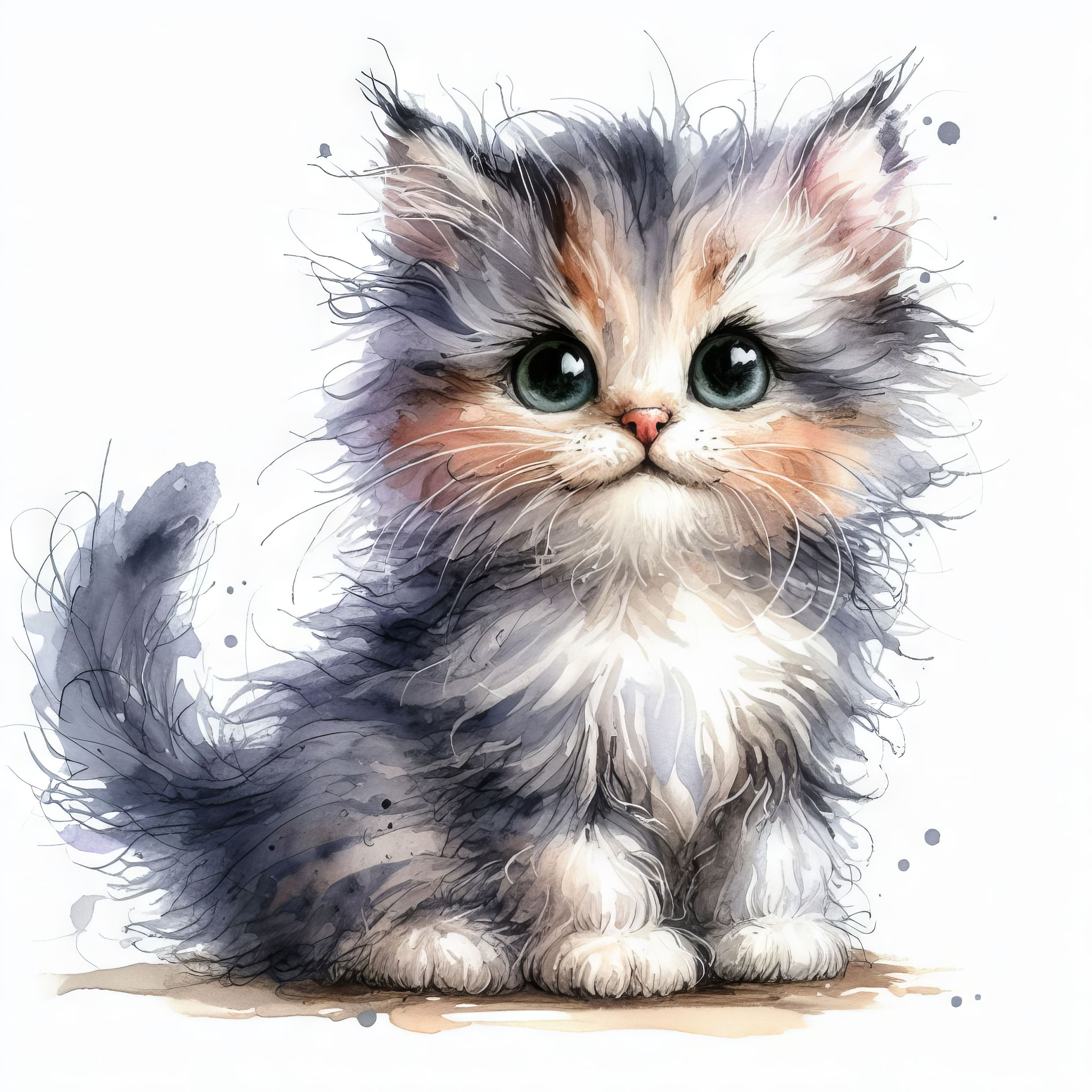 Inquisitive Kitty Clip Art 10 High Res Watercolor JPGs for Junk Journaling, Scrapbooking, Card Making, Digital Download Kit