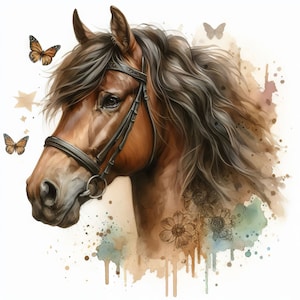 Kit de imágenes prediseñadas de caballos pura sangre: 10 archivos JPG de acuarela de alta resolución para diarios basura, álbumes de recortes, manualidades con papel y descargas digitales.