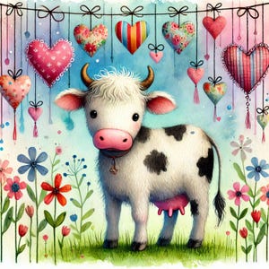 10 images clipart Amoureux des vaches JPG aquarelles, journalisation indésirable, fabrication de cartes, téléchargement numérique, fantaisie lunatique de la Saint-Valentin