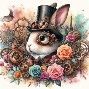 Steampunk Rabbit 10 High Res Watercolor Jpgs Junk Journaling, Card ...