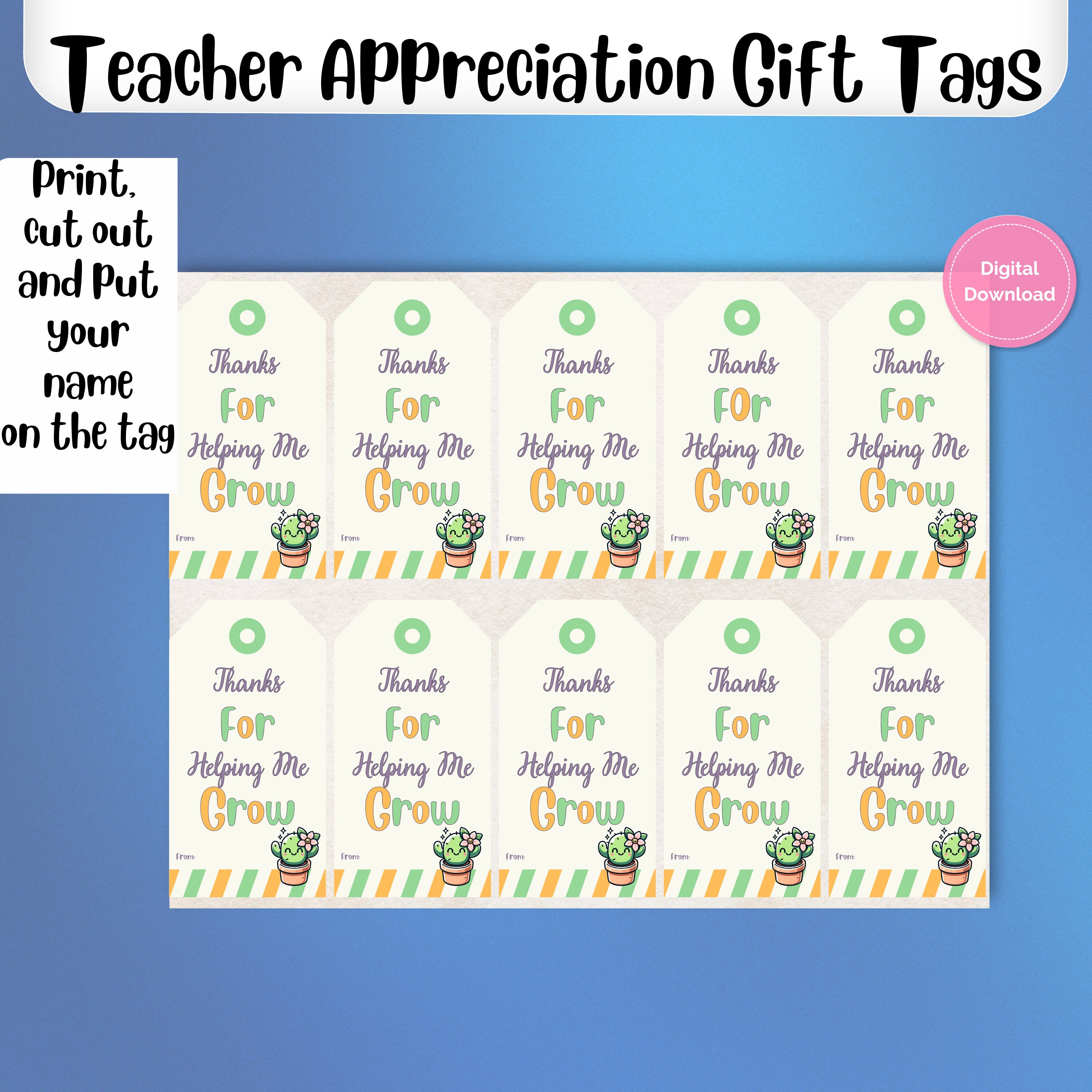 Teacher Appreciation Gift Tags: Printable Thank You Tags (digital ...