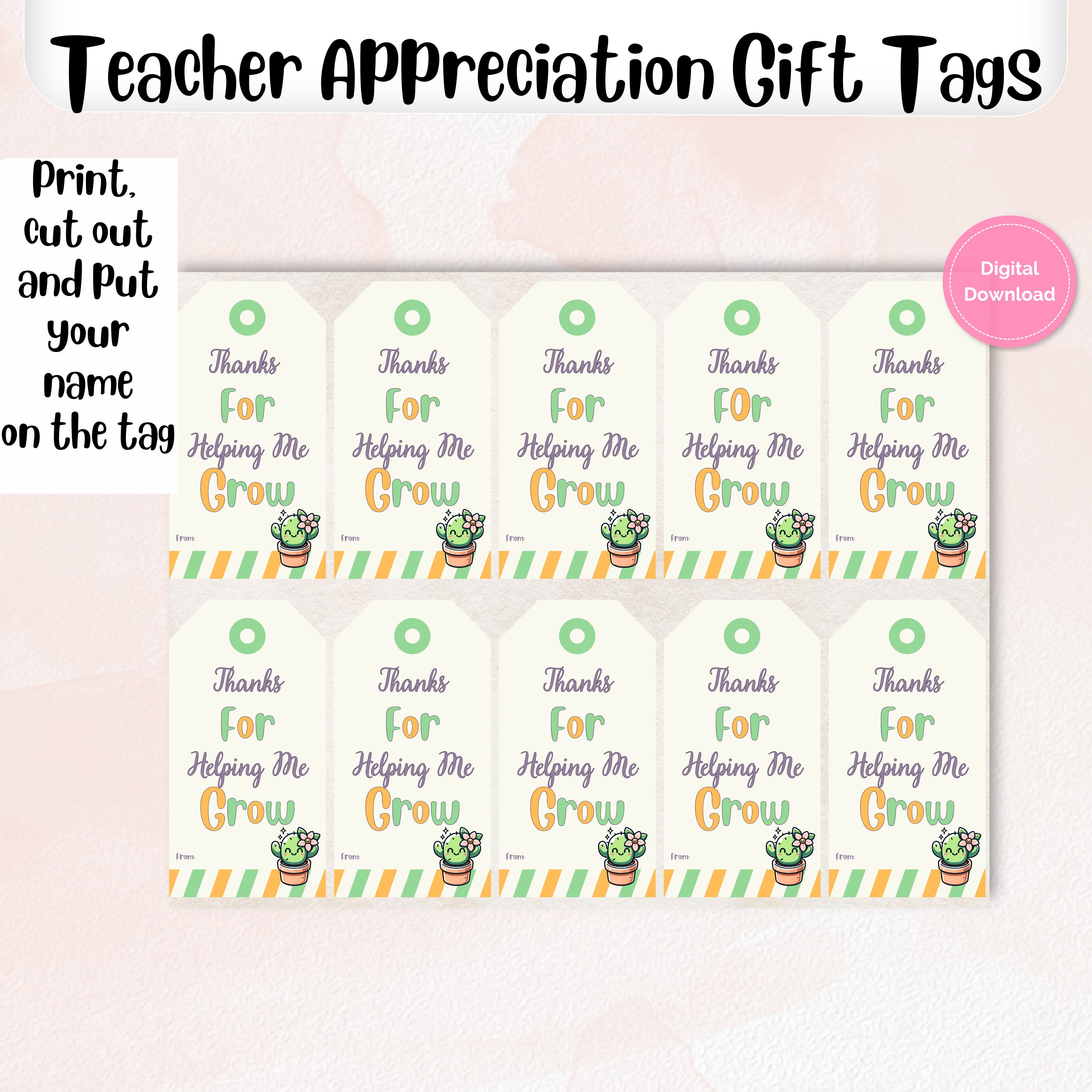 Teacher Appreciation Gift Tags: Printable Thank You Tags (digital ...