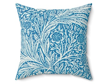 Blue Marigold Elegance William Morris Kussen, Vintage-geïnspireerd huisaccent, Artistiek sierkussen, Interieurdesign statement stuk