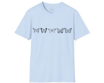 Koszulka Vintage Butterfly, Retro Design, Koszulka Softstyle, Top Unisex, Prezent dla Miłośnika Natury, Koszulka z Owadami