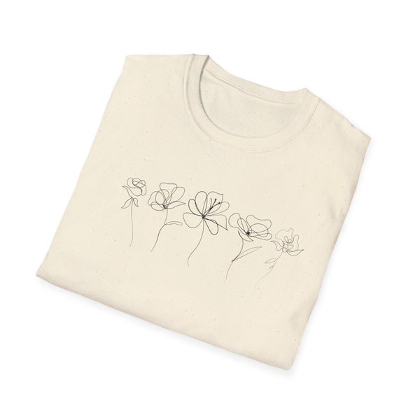 Wildflower T-Shirt, Continuous Line Flowers Cotton Softstyle T-Shirt