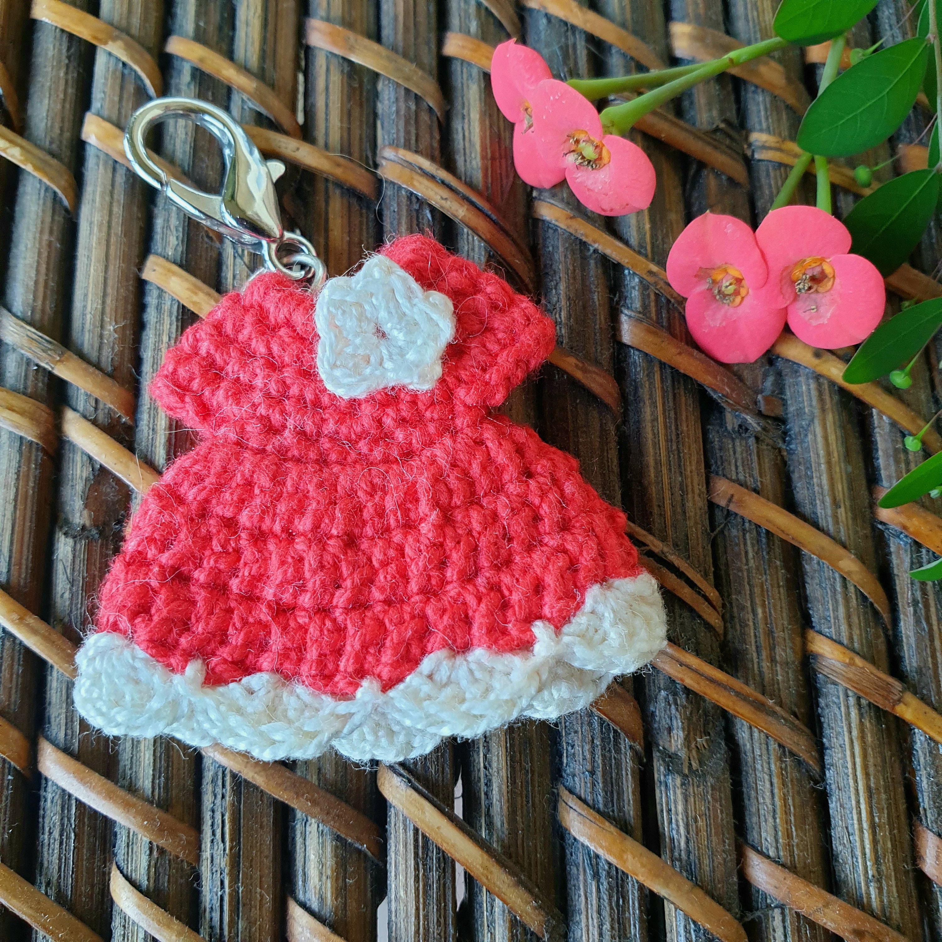 Red Crochet Mini Dress Keychain cute Bag Charm Unique Gift Idea