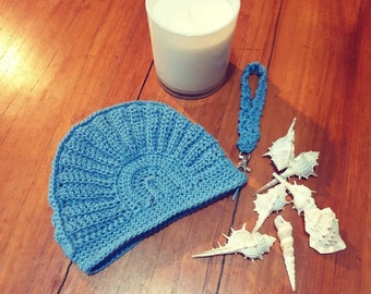 Crocheted Blue Shell Clutch Bag