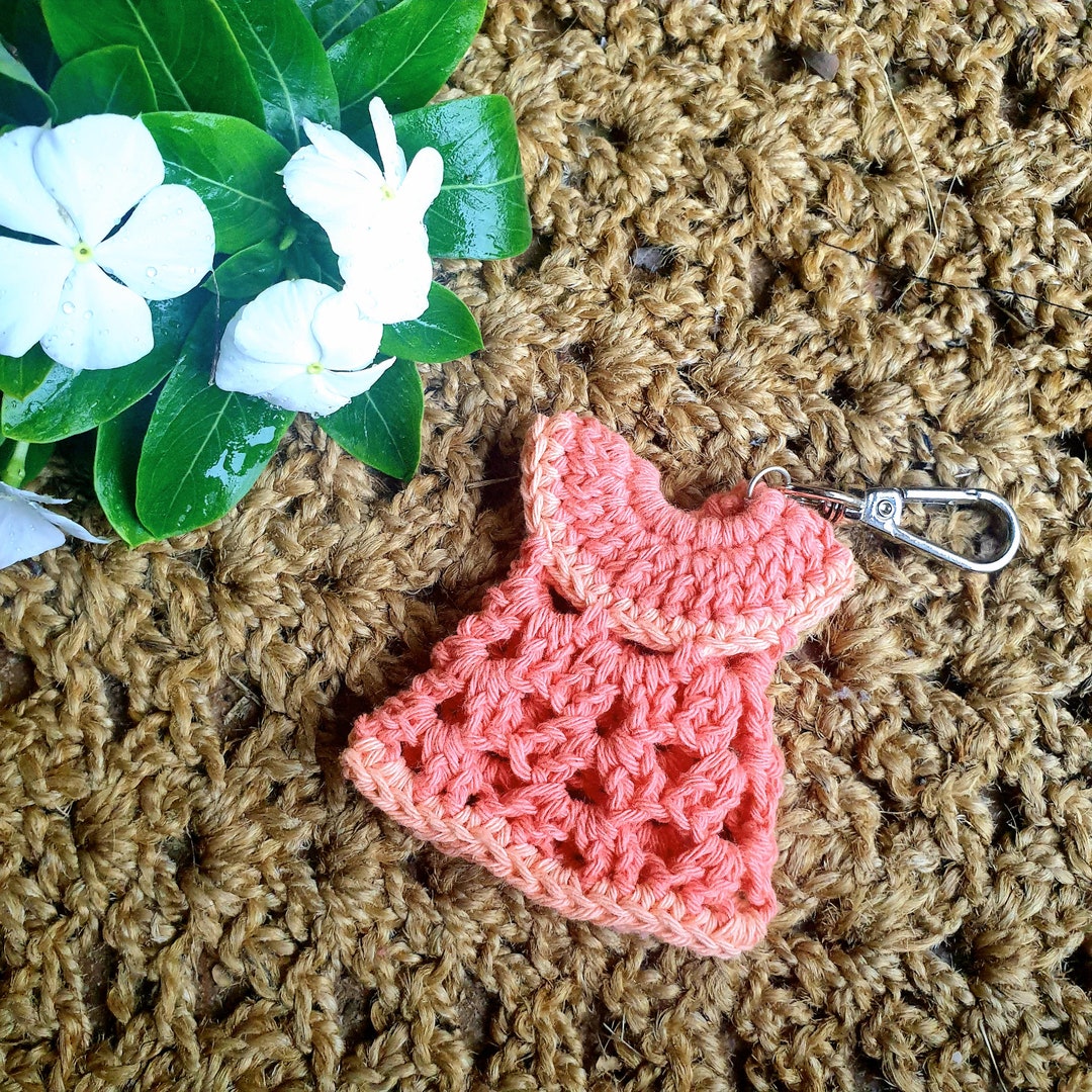Crochet Cotton Mini Dress Keychain: Peachy Apricot Bag Charm