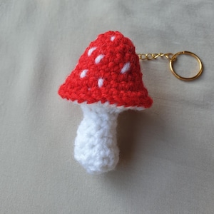 Crochet Red Mushroom Keychain, bagcharm, rear view mirror dangly