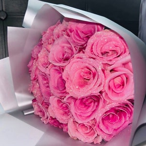 Luxury Artificial Wedding Bouquet Pink Glitter Roses, Diamantés and Crystals, Bridal Flowers Wedding Floral Glitter Roses image 1