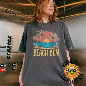 Beach Bum T-Shirt, Palm Tree Graphic, Summer Vibes Apparel, Ocean Sunset Tee, Vacation Style Gift, Tropical Getaway, Casual T-Shirt