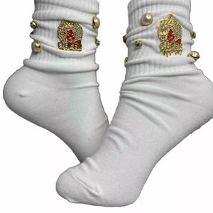 Gold Queen Drip Rhinestone Socks 6-10, Charm socks, Bedazzled, Gems