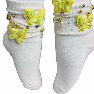 Girls Butterfly Sequin Socks 4T-6yrs Cute socks for girls Bedazzled Socks| Bling Socks