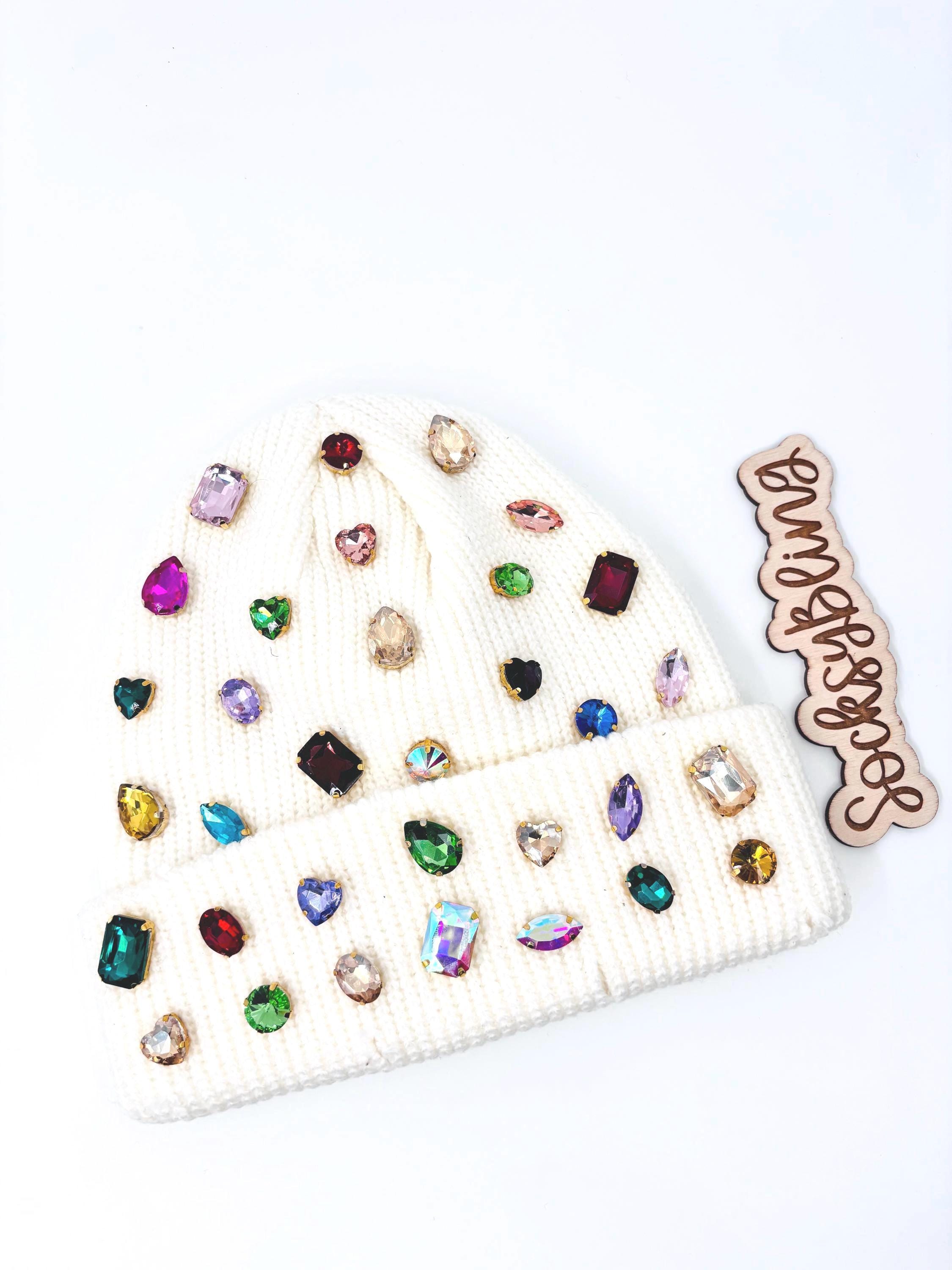 Colorful Rhinestone Beanie| Distressed fisherman Beanie| Glam Junk hat Red Bling Beanie| Distressed Embellished Fisherman Beanie  main image 3