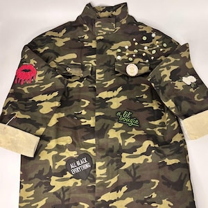 Military Chic meets Glam: Camo Patch Shirt with Shimmering Rhinestones  Blinged Out, Green Fatigue