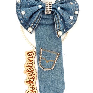 Denim Embellished Women\'s Tie - Blue with Rhinestones NOT YOUR TYPICAL TIE – AKIRA main image 2