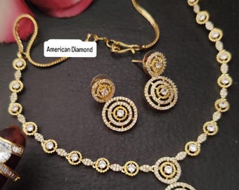 Gold polish American Diamond necklace with earrings/ Indian jewelry