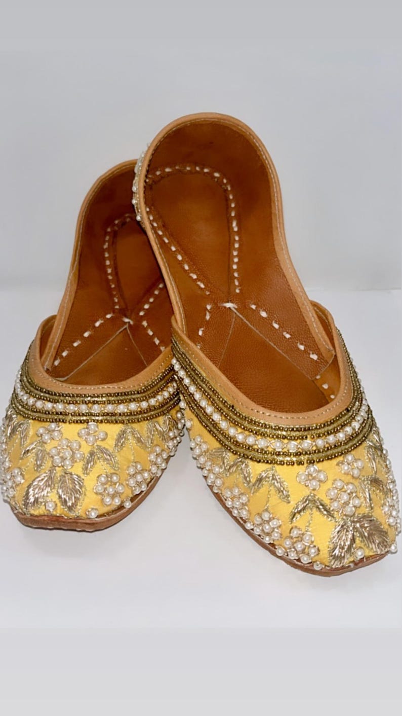 Hand Embroidered Punjabi Jutti: Traditional Khussa Bridal Shoes Yellow