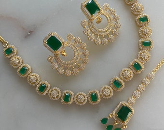 Green American Diamond necklace set