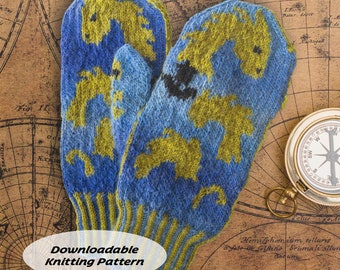 Sea Monster Knit Mitten Pattern | Mitten Knitting Pattern Downloadable PDF Colorwork Fair-isle / Selbu tradition suitable for Men and Women