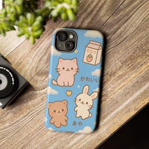 Bonita funda de teléfono con diseño de animales, gato y oso kawaii, accesorio divertido, regalo perfecto para niños, cumpleaños y amantes de las mascotas.