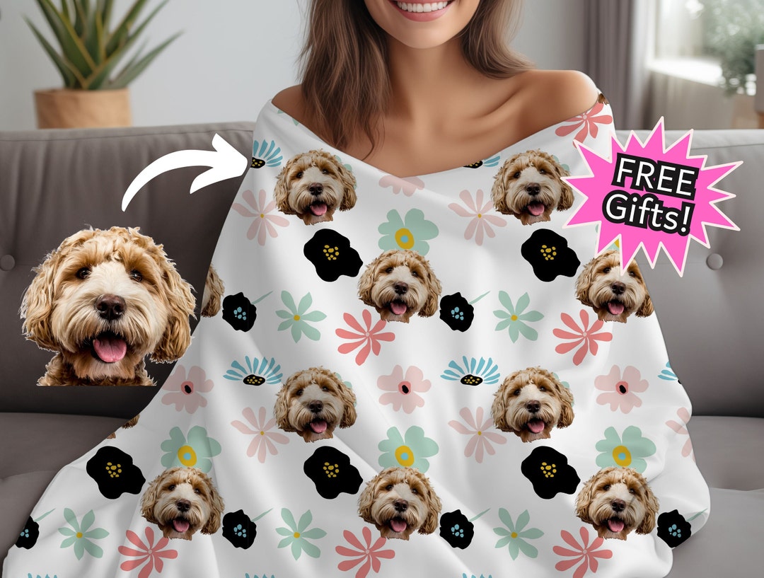 Custom Pet Photo Blanket Personalized Pet Lover Dog Cat Face Portrait ...